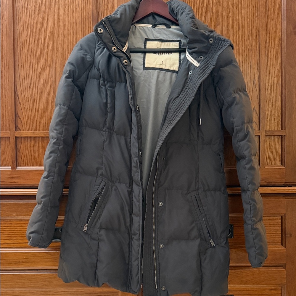 Y2K Hollister Down Feather Filled Puffer Hooded Jacket Parka Coat Snaps Pocket